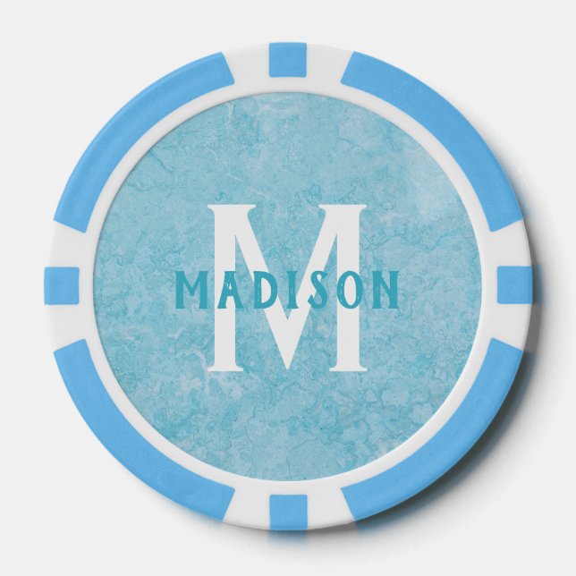 Benutzerdefinierte Monogramm und Imitate Türkisfar Pokerchips (Vorderseite)