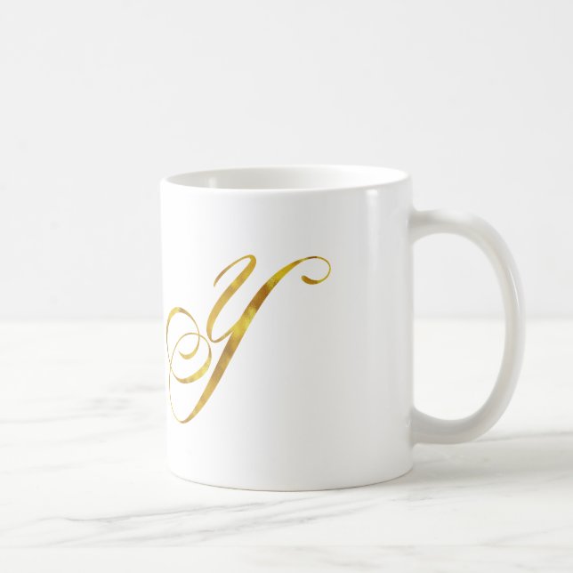 Benutzerdefinierte Monogramm-Y-Imitat-Goldfolie-Mo Kaffeetasse (Rechts)