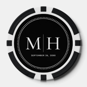 Benutzerdefinierte monogrammierte schwarze Hochzei Pokerchips