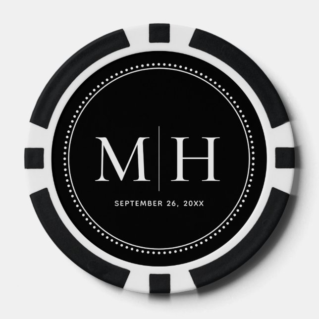 Benutzerdefinierte monogrammierte schwarze Hochzei Pokerchips (Vorderseite)