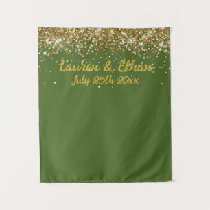 Benutzerdefinierte Moosgrüne Gold Glitter Hochzeit Wandteppich