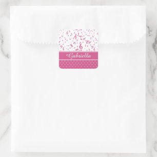 Benutzerdefinierte Musiknote und Herzmuster rosa W Quadratischer Aufkleber