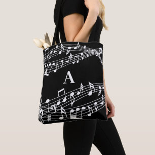 Benutzerdefinierte Musiknoten Monogramm Schwarz/We Tasche