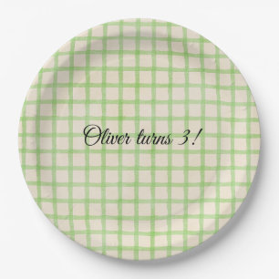 Benutzerdefinierte Nachricht grünes Gingham-Muster Pappteller