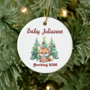 Benutzerdefinierte Name Baby Ankündigung Fuchs Wei Keramik Ornament