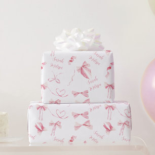 Benutzerdefinierte Name Coquette Rosa Schleifen Ge Geschenkpapier