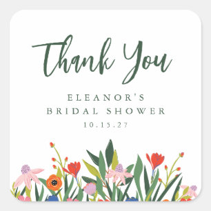 Benutzerdefinierte Name Farbige Garten Blumen Hoch Quadratischer Aufkleber