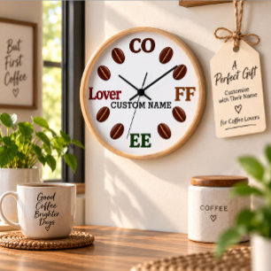 Benutzerdefinierte Namens Coffee Lover Holzrahmen Uhr
