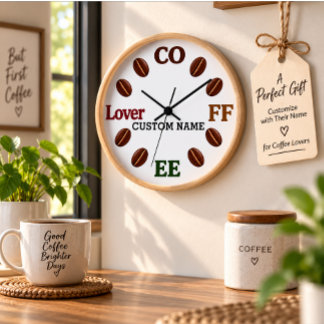 Benutzerdefinierte Namens Coffee Lover Holzrahmen  Uhr