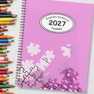 Benutzerdefinierte Namens-Jahres-Puzzleteile Rosa Planer