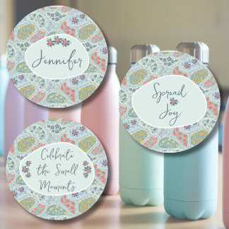 Benutzerdefinierte Namens-Paisley-Blumen-Wasserfes Etiketten