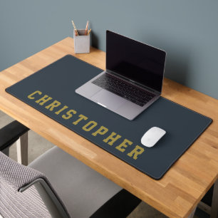 Benutzerdefinierte Navy Blau Gold Retro Name Minim Schreibtischunterlage