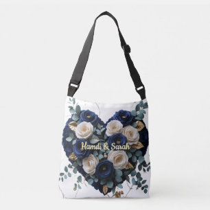 Benutzerdefinierte Navy-Gold-Blumenmonogramm-Umhän Tragetaschen Mit Langen Trägern