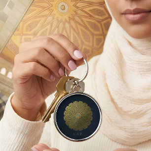 Benutzerdefinierte Navy-Gold-Islamische Geometrie Schlüsselanhänger