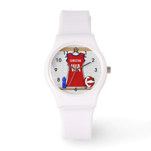 Benutzerdefinierte Netball-Uniform Rot mit Blau un Armbanduhr