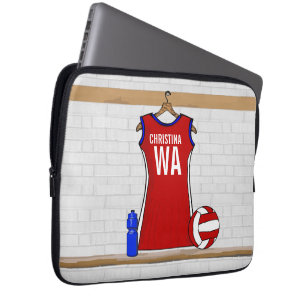 Benutzerdefinierte Netball-Uniform Rot mit Blau un Laptopschutzhülle