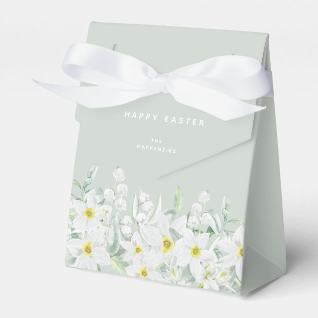 Benutzerdefinierte Ostermeldung Weiße Flora-Grenze Geschenkschachtel (Vorderseite)