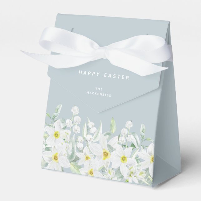 Benutzerdefinierte Ostermeldung Weiße Flora-Grenze Geschenkschachtel (Vorderseite)