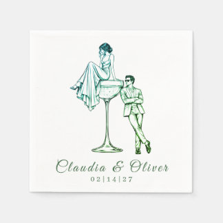 Benutzerdefinierte Paare Cocktail Chic Grüne Hochz Serviette