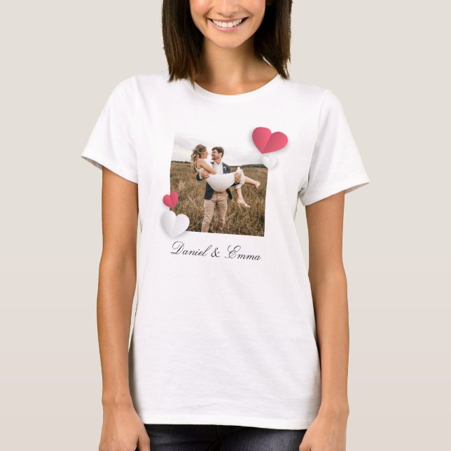 Benutzerdefinierte Paare Foto Name Text Personalis T-Shirt (Vorderseite)
