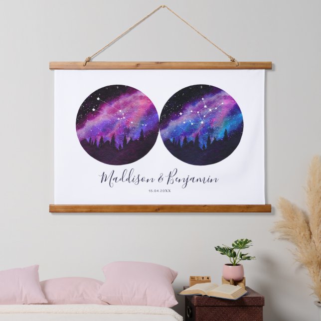 Benutzerdefinierte Paare Zodiac gibt jedes Horosko Wandteppich Mit Holzrahmen (Schlafzimmer)