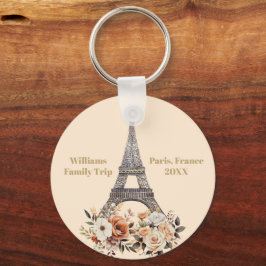 Benutzerdefinierte Paris-Reise Eiffelturm Floral Schlüsselanhänger