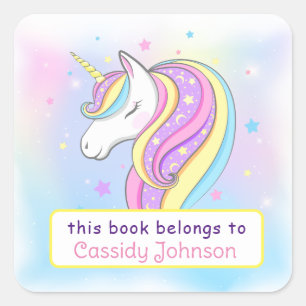 Benutzerdefinierte Pastell-Regenbogen-Einhorn-Name Quadratischer Aufkleber