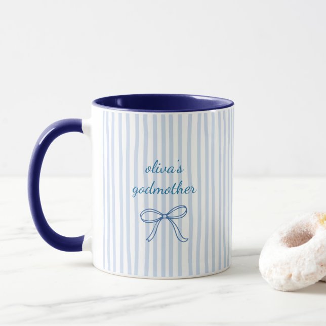 Benutzerdefinierte Patentante Blau gestreifte Kera Tasse (Mit Donut)