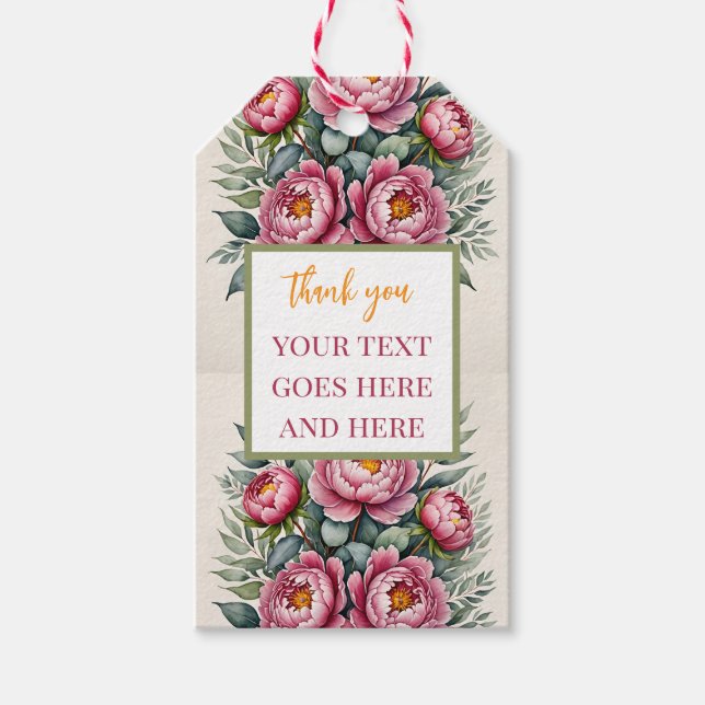 Benutzerdefinierte Peony Rosen Pink Gift Tag erste Geschenkanhänger (Vorderseite)