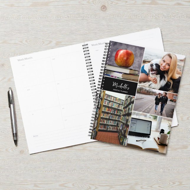 Benutzerdefinierte personalisierte Fotocollage  Planer (Customizable photo collage cover monthly planner)