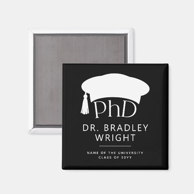 Benutzerdefinierte PhD-Doktorhut Doktorgrad Abschl Magnet (Vorderseite/Rückseite)