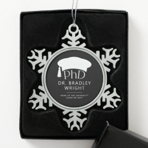 Benutzerdefinierte PhD-Doktorhut Doktorgrad Abschl Schneeflocken Zinn-Ornament