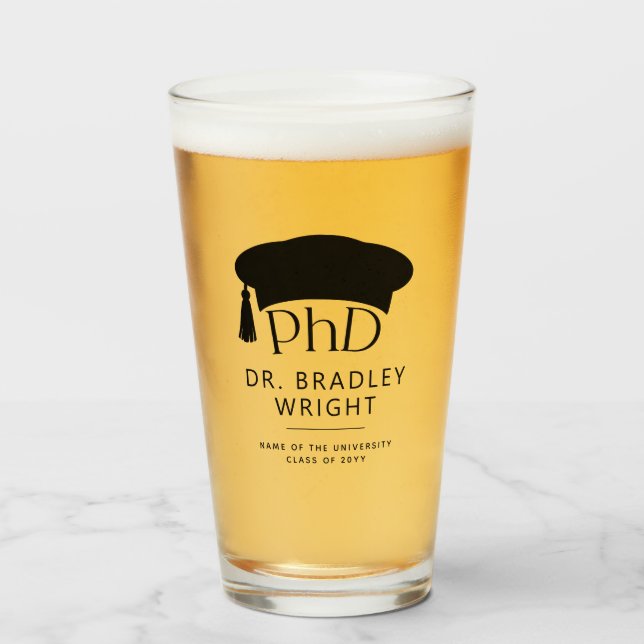Benutzerdefinierte PhD-Doktorhut Doktorgrad Absolv Glas (Vorne (Gefüllt))