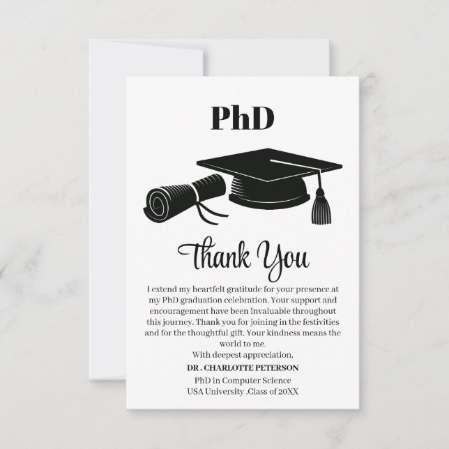 Benutzerdefinierte PhD-Graduierungspartei Dankeskarte (Vorderseite)