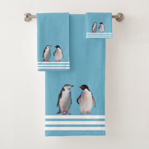 Benutzerdefinierte Pinguine & drei Streifen auf he Badhandtuch Set