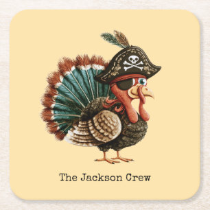Benutzerdefinierte Piraten Truthahn Thanksgiving-P Rechteckiger Pappuntersetzer