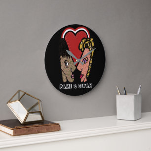 Benutzerdefinierte Pop-Art-Paar-Wanduhr - 2 Namen Große Wanduhr