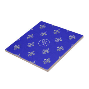 Benutzerdefinierte Preppy Royal Blau Fleur de Lis Fliese