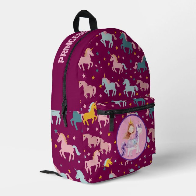Benutzerdefinierte Prinzessin Unicorn Bedruckter Rucksack (Rückseitige Ecke links)