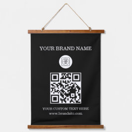 Benutzerdefinierte QR-Code-Logo- und Textmarkenanz Wandteppich Mit Holzrahmen