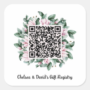 Benutzerdefinierte QR-Code Magnolia-Blume-Rahmen-G Quadratischer Aufkleber
