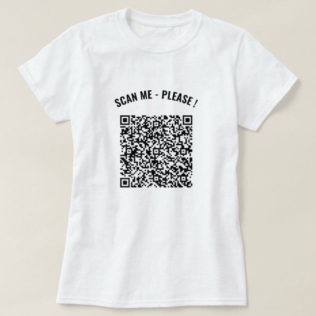 Benutzerdefinierte QR-Code Scan-Info Text Wiederga T-Shirt (Design vorne)