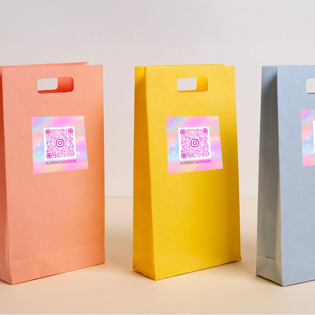 Benutzerdefinierte QR-Logopasten Holograph Pink Quadratischer Aufkleber (Holographic Pink QR CODE FLORENCEK)