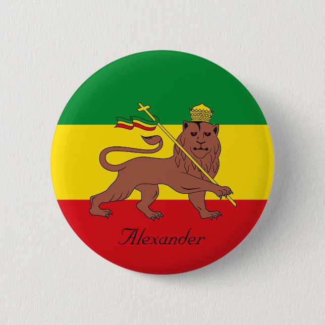 Benutzerdefinierte Rastafarian Flag Äthiopia Löwe  Button (Vorderseite)