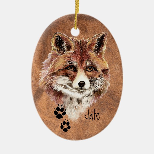 Benutzerdefinierte Red Fox Tracks, Aquarelltierart Keramikornament (Vorne)