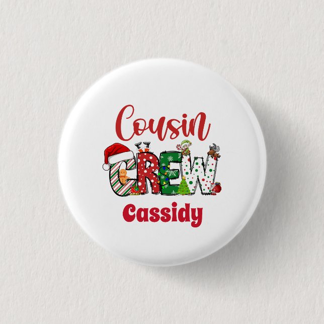 Benutzerdefinierte Retro-Cousin-Crew Weihnachten Button (Vorderseite)