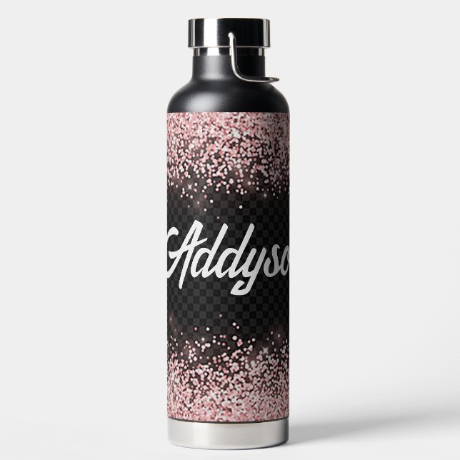 Benutzerdefinierte rosa glitzernde Umrandung Trinkflasche (links)