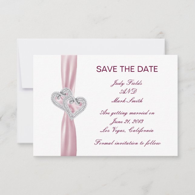 Benutzerdefinierte rosa Herz-Save the Date-Karte Einladung (Vorderseite)