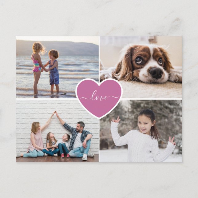 Benutzerdefinierte rosa Herzklopfen Liebe FotoColl Postkarte (Vorderseite)