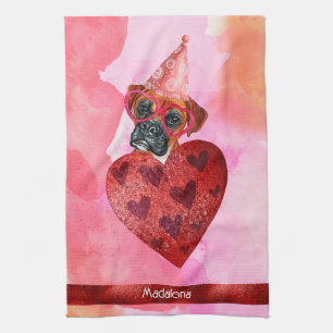 Benutzerdefinierte rosa Hunde Liebhaber Valentinst Geschirrtuch